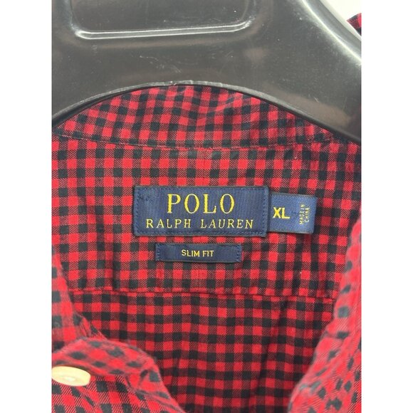 Polo Ralph Lauren Plaid Buffalo Red Cotton Button Down Slim Fit XL (X7) - Picture 4 of 7